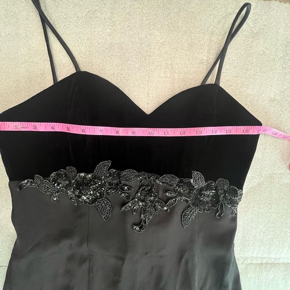 [11/12]VTG Les Robes Galleria Black Spaghetti Strap Maxi Back Slit pencil Dress - Picture 10 of 13